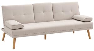 HOMCOM Divano Letto 3 Posti Reclinabile con Rivestimento Effetto Lino e Tavolino a Ribalta, Beige|Aosom