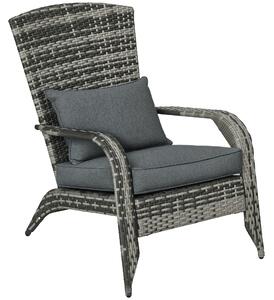 Outsunny Sedia da Giardino Adironrack con Braccioli, in Rattan e Acciaio, 64x80x90 cm, Grigio|Aosom