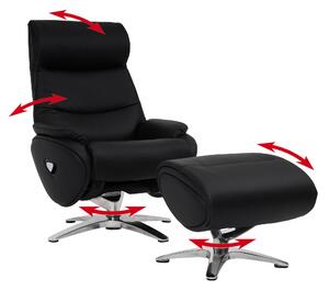Poltrona reclinabile con poggiapiedi MCW-K98, poltrona per televisione, con funzione relax e girevole, in metallo, rivestita in vera pelle/ecopelle, colore nero