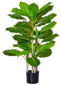 HOMCOM Pianta Verde Artificiale da 95 cm e 33 Foglie con Vaso Nero Ø15x13 cm, in PEVA, PE e Cemento|Aosom