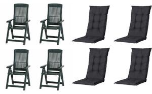 Set di 4 sedie pieghevoli Progarden Tampa con cuscino, verde / nero