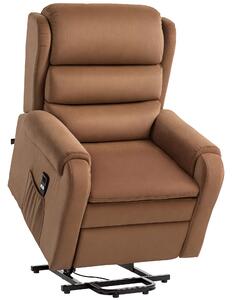 HOMCOM Poltrona Alzapersona Reclinabile a 160° con Poggiapiedi e Telecomando, in Tessuto Effetto Lino, 85x88x109 cm, Marrone