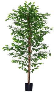HOMCOM Pianta di Ficus Artificiale da 180 cm per Interni ed Esterni con Vaso in Metallo Riempito, Verde