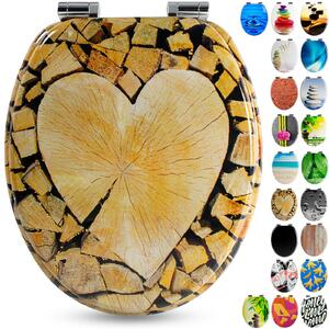 Sanfino® Premium: Sedile per WC "Wood Heart", copriwater di alta qualità in legno con sistema di chiusura rallentata, facile da installare