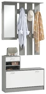 HOMCOM Set Mobile da Ingresso con Appendiabiti a 6 Ganci, Mobile Scarpiera con Cassetto e Specchio, Grigio