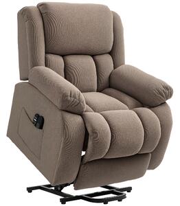 HOMCOM Poltrona Alzapersona Massaggiante e Reclinabile con 2 Tasche e Telecomando, 93x104x105 cm, Marrone Chiaro