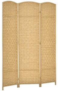 HOMCOM Paravento 3 Ante Pieghevole per Interni Autoportante e Intrecciato, 135x180 cm, Effetto Naturale