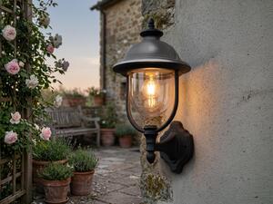 Lampada da esterno a LED in stile rustico, grande lanterna da parete, nera e argento, da appoggio, altezza 48 cm