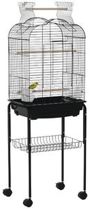 PawHut Gabbia per Uccelli con 3 Posatoi, 2 Ciotole e 2 Porte Laterali, in Acciaio, PP e Legno, 46x36x130 cm, Nera|Aosom