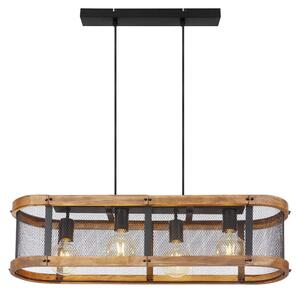 Lampada a sospensione in legno, stile rustico, legno nero-marrone, 4xE27