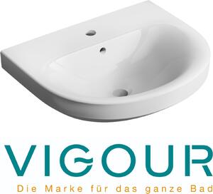 VIGOUR Clivia lavabo rotondo 60 x 48 cm Lavabo Lavabo sospeso con foro per rubinetto e troppopieno, bianco