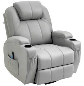 Poltrona Relax Massaggiante e Reclinabile 89x99x106 cm con Telecomando in Pelle PU Grigio