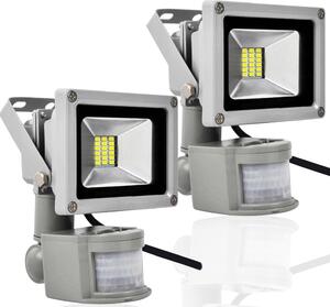 Greenmigo Set da 2 faretti LED da 20 W + sensore di movimento, 1700-1800 lm, bianco freddo, faretto da esterno, lampada IP65, impermeabile