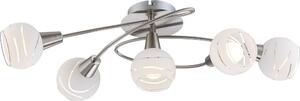 Plafoniera LED, 5 fiamme, vetro bianco, nichel opaco, L 62,4