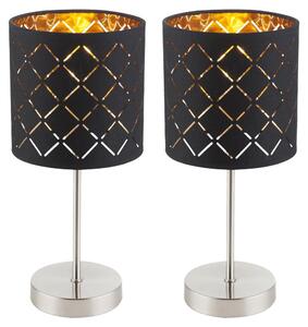 Set di 2 lampade da tavolo, tessuto, nere, altezza 35 cm