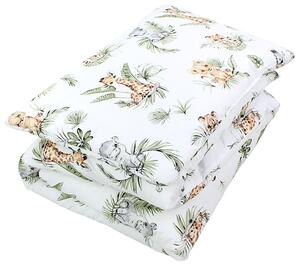 Set di piumoni per bambini TupTam con motivi decorativi: piumone per tutte le stagioni, copriletto, cuscino e federa, 2 pezzi, Colori: Safari / Leone / Marrone / Foglie / Verde, Dimensioni: 135x100 cm