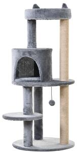 Albero tiragraffi PawHut a 4 piani con colonne in sisal, grande, in peluche grigio