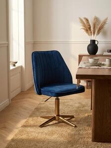 Sedia da scrivania blu scuro in velluto Design Sedia girevole con schienale, sedia a guscio 120 kg Regolabile in altezza, sedia da lavoro senza rotelle, sedia da scrivania Home Office Girevole