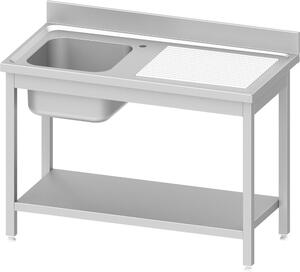 Lavello ECO con ripiano inferiore 1200x600x850 mm, con una vasca a sinistra, con alzatina, montaggio fai da te