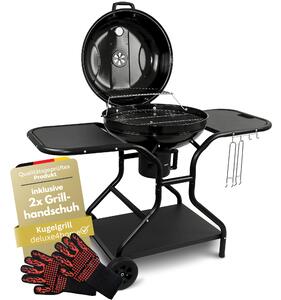 Deluxe4home® Barbecue a sfera Ø 55 cm con ripiano I Carrello per barbecue con ruote e coperchio I Barbecue a carbonella, barbecue rotondo per carbonella