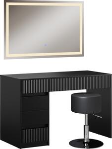 Tavolo da toilette Vicco Omira Nero 120 cm con specchio LED e sgabello, Model 50170