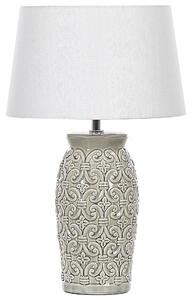 BELIANI Lampada da tavolo in Vetroceramica grigia base 48 cm con paralume in tessuto bianco fantasia soggiorno camera da letto