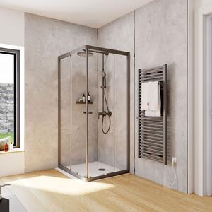 Cabina doccia Schulte Corner con ingresso angolare e porte scorrevoli, installazione su piatto doccia o piastrelle, vetro di sicurezza temperato da 4 mm, altezza: 180 cm, 90 x 75 cm, colore del profilo: nero opaco, tipo di vetro: trasparente chiaro