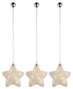 Set di 3 stelle LED, lampada a sospensione, vetro bianco, L15 cm