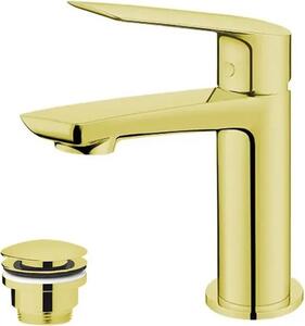 Miscelatore per lavabo con sistema di scarico a click-clack, modello DESSO ORO, finitura oro