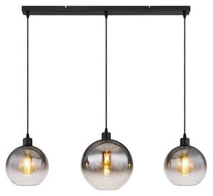 Lampada a sospensione, a 3 luci, vetro fumé, nera, L 95 cm