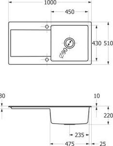 Lavello rettangolare Villeroy&Boch, lavello da cucina Siluet 60 Graphite grigio scuro 100x51cm, larghezza base 60 cm