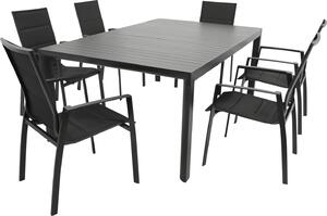 DEGAMO Set LAGOS XL 7 pezzi, alluminio + tessuto sintetico nero