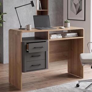 Scrivania MCW-P43, scrivania da ufficio e da computer, 3 cassetti in MDF 75x100x40 cm ~ effetto rovere Rivera, grigio scuro