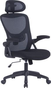 ByLIVING FLEX sedia da ufficio / Plastica nera, rete nera / Poggiatesta regolabile / Meccanismo a dondolo / Regolazione lombare / L 62, A 111-119, P 66 cm