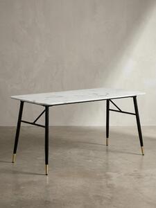 Tavolo da pranzo 140x80x76 cm, bianco effetto marmo, moderno, tavolo da cucina piccolo, tavolo da pranzo rettangolare, tavolo da pranzo con gambe in metallo