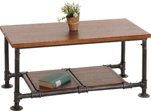 Tavolino MCW-N27, tavolino da soggiorno, tavolino da divano, tavolino ausiliario, stile industriale, legno massello e metallo, dimensioni 48x100x50 cm, colore marrone