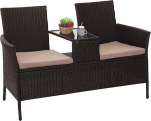 Panchina in polyrattan con tavolino MCW-E24, set da giardino con divanetto, 132 cm ~ marrone, cuscini color crema