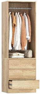HOMCOM Armadio Guardaroba con Asta Appendiabiti, Ripiano Aperto e 3 Cassetti, in Legno, 60x48.5x185 cm, color Teak