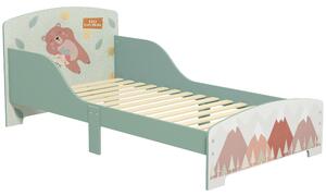 ZONEKIZ Letto per Bambini 3-6 Anni con Bordi Rialzati, Doghe e Fantasia con Animali, 140x70 cm, Verde