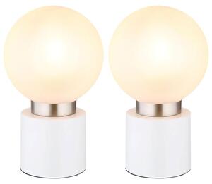 2 lampade da tavolo, metallo, nichel, bianco, altezza 24,5 cm