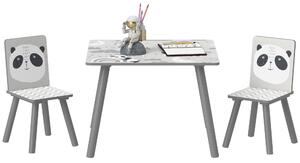 ZONEKIZ Set Tavolino e 2 Sedie per Bambini 3-8 Anni in MDF e Legno di Pino, Grigio