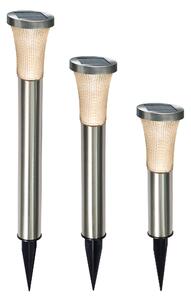 Set di 3 luci solari moderne Padova in acciaio inox - colore della luce bianco caldo 2800K - modulo solare cristallino 0,27 watt - (D x H): 9 x 26, 35,5 e 58 cm - lampade solari LED decorazione giardino, 102479