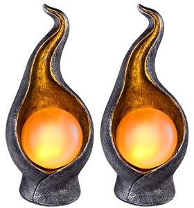 Set da 2 lampade da giardino a LED, argento, oro, a forma di sfera, H 26,5 cm