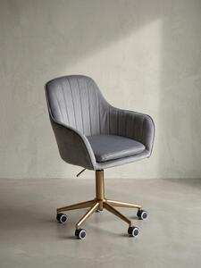 Sedia a guscio "Sandra", tessuto in velluto, funzione girevole a 360°, base in metallo color oro, carico massimo 120 kg. Grigio, 54x52x105 cm | Kadima Design