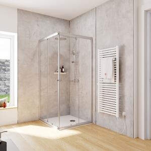 Cabina doccia Schulte ad angolo con ingresso angolare e porte scorrevoli, installazione su piatto doccia o piastrelle, vetro di sicurezza temperato da 4 mm, altezza: 180 cm, 90 x 80 cm, colore del profilo: argento, tipo di vetro: trasparente chiaro