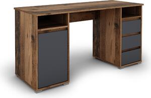 Scrivania Lobo di byLIVING, in legno antico e antracite, con 3 cassetti e 1 anta, larghezza 138 cm