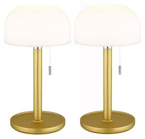 Set di 2 lampade da tavolo a LED, bambù, ottone, fungo, IP44, H 28 cm