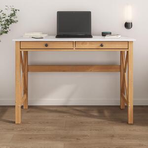 Scrivania ADRIAN in legno massello, bianco/rovere - Tavolo da ufficio per la casa con 2 cassetti e maniglie in metallo, ideale come scrivania da ufficio o da computer per lo studio, in stile rustico moderno