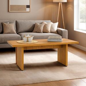 Tavolino RIKA rettangolare con gambe a listelli, decorazione in legno di quercia naturale, dimensioni 120 x 45 x 60 cm - tavolino moderno in stile Japandi, ideale per il soggiorno