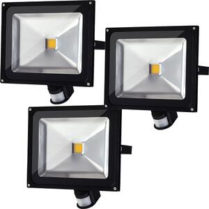 Greenmigo 3x 30W Proiettore con sensore di movimento, luce bianca calda, corpo in alluminio nero, IP65, impermeabile, lampada a LED, applique, illuminazione diffusa, illuminazione da esterno, lampada da giardino a LED, faretto da esterno